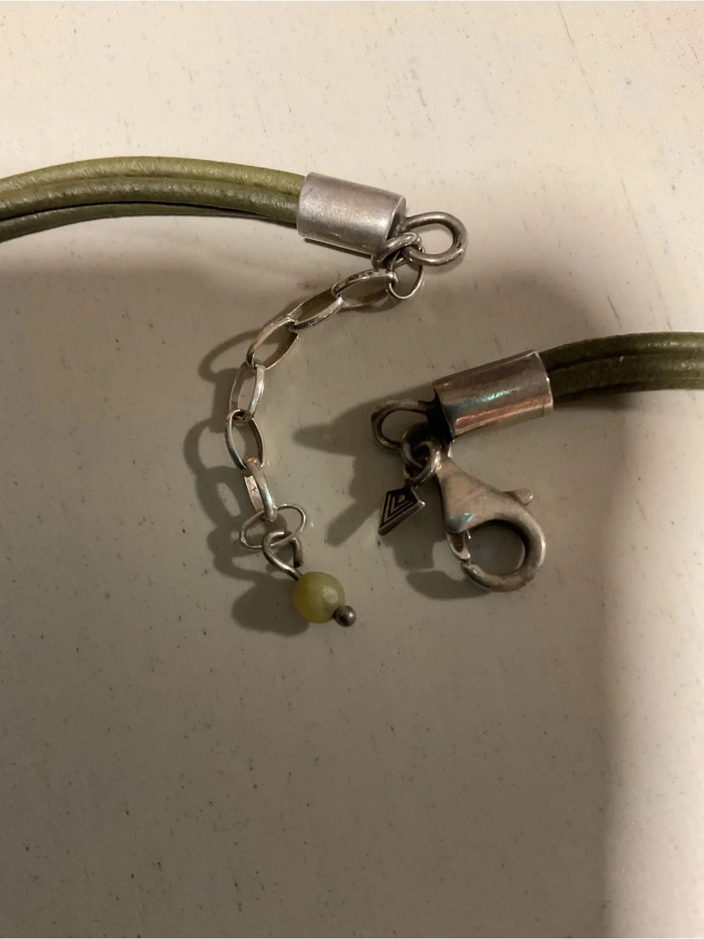 Silpada Olive Green Leather Cord Necklace with Silver Bead